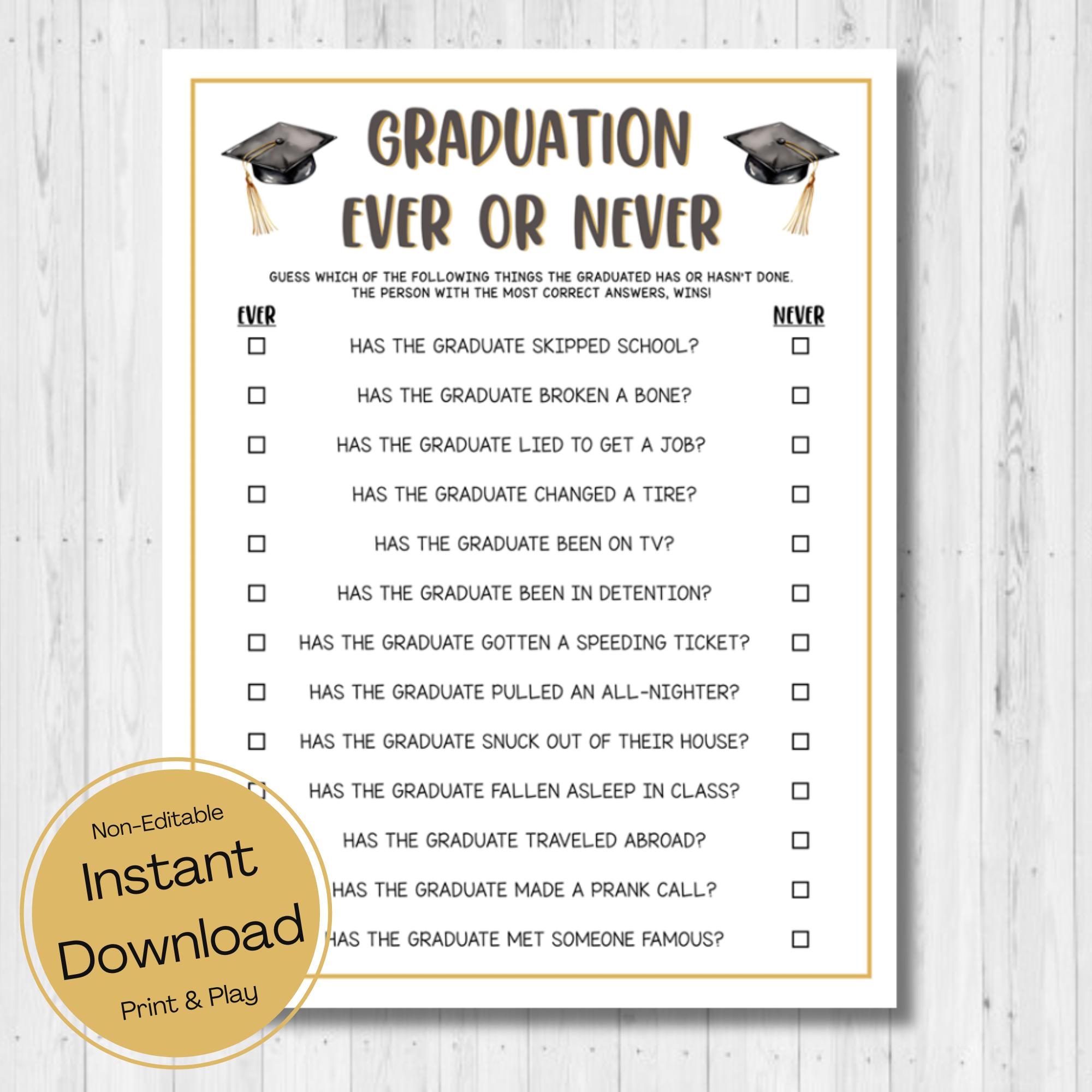 INSTANT DOWNLOAD Graduation Ever or Never Game Printable - Graduation ...