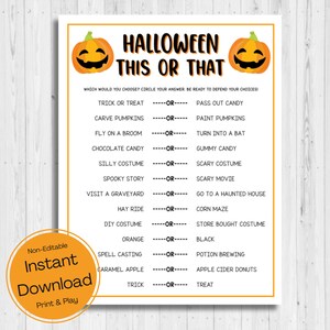 INSTANT DOWNLOAD Halloween This Or That Game Printable - Autumn Game Printable - Halloween Party Game - Fall This Or That Printable