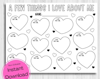 INSTANT DOWNLOAD - What I Love About Me Printable - Classroom Valentine Printable - Why I Love You Me Coloring Sheet - Love Coloring Sheet