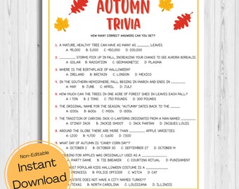 Puede incluir: Un juego de preguntas y respuestas sobre el otoño para imprimir con 10 preguntas. Las preguntas están escritas en negro sobre un fondo blanco con un borde de temática otoñal. El juego no es editable y se puede imprimir y jugar.