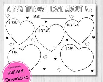 INSTANT DOWNLOAD - What I Love About Me Printable - Classroom Valentine Printable - Why I Love You Me Coloring Sheet - Love Coloring Sheet