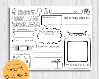 TÉLÉCHARGEMENT IMMÉDIAT - Coloriage de grand-mère joyeux anniversaire - Carte de grand-mère de joyeux anniversaire - Tout sur ma grand-mère à imprimer - L'anniversaire de grand-mère