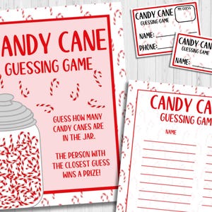 INSTANT DOWNLOAD Guess How Many Candy Canes Printable - Holiday Guessing Jar Game - Christmas Candy Cane Guessing Game Printable