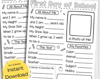 INSTANT DOWNLOAD - Back To School Interview Printable - First Day Of School Interview - Last Day Of School Interview - All About Me Print