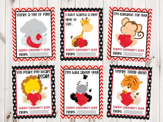 INSTANT DOWNLOAD  Safari Valentine Card Printable  Kids