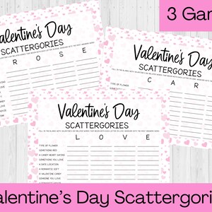 INSTANT DOWNLOAD Valentine&#39;s Day Scattergories Printable Game Bundle - Valentine&#39;s Day Game Printable - Valentine&#39;s Day Activity Printable