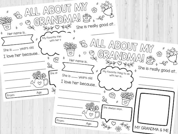 INSTANT DOWNLOAD - All About My Grandma Printable - Grandparent's Day Printable - Grandparents Day Questionnaire - Birthday Gift For Grandma