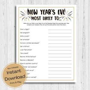INSTANT DOWNLOAD New Year Most Likely To Printable - Holiday Game Printable - New Year&#39;s Eve Ice Breaker Game - New Year Award Game