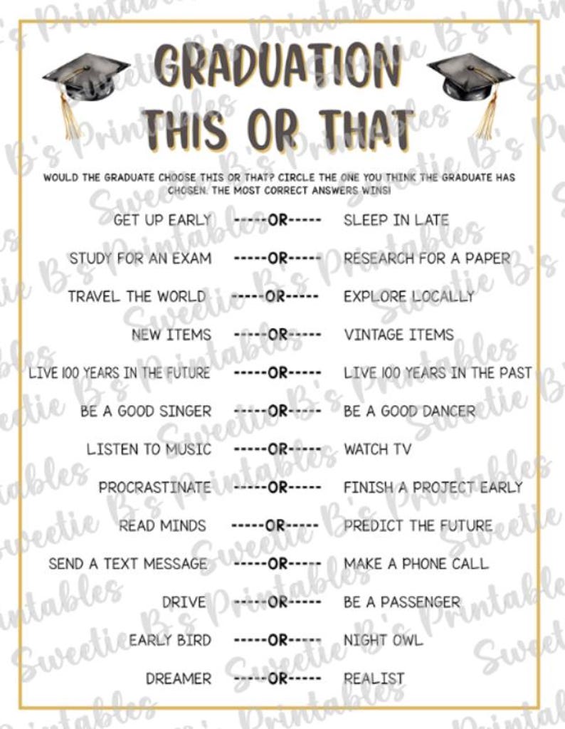 INSTANT DOWNLOAD Graduation This or That Game Printable - Graduation ...