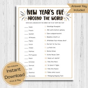 INSTANT DOWNLOAD New Year Trivia Game Printable - Holiday Game Printable - New Year&#39;s Eve Party Game Printable - Holiday Trivia Game