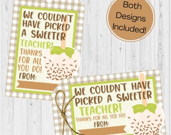 INSTANT DOWNLOAD- Teacher Appreciation Gift Tag - Teacher Gift - Caramel Apple Teacher Gift - Candy Apple Tag - Fall Teacher Appreciation