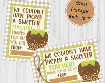 INSTANT DOWNLOAD- Teacher Appreciation Gift Tag - Teacher Gift - Caramel Apple Teacher Gift - Candy Apple Tag - Fall Teacher Appreciation
