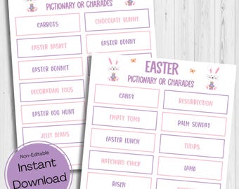 INSTANT DOWNLOAD Easter Pictionary Or Charades Printable - Easter Game Printable - Easter Party Game - Easter Family Activity