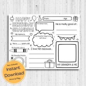 INSTANT DOWNLOAD - Gelukkige verjaardag opa kleurplaat - gelukkige verjaardag opa kaart - afdrukbare alles over mijn opa - opa's verjaardag