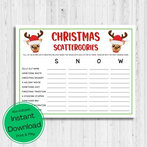 INSTANT DOWNLOAD Christmas Scattergories Printable Game - Christmas Game Printable - Christmas Activity Printable - Christmas Word Game