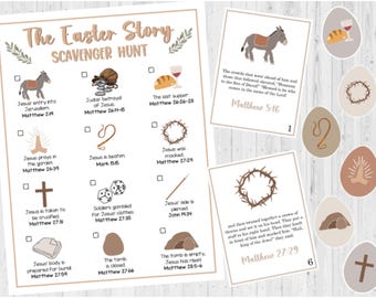 INSTANT DOWNLOAD Easter Bible Scavenger Hunt Printable - Easter Story Egg Hunt Game - Easter Church Party Game - Easter Scripture Cards