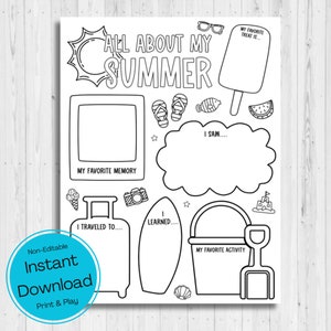 SOFORTIGER DOWNLOAD - Alles über meinen Sommer zum Ausdrucken - Klassenzimmer Sommer zum Ausdrucken - Alles über meinen Sommer zum Ausmalen - Malvorlage für den Sommer