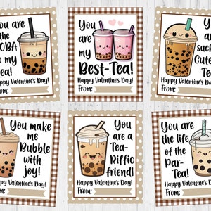 DOWNLOAD INSTANTÂNEO - Cartão de dia dos namorados Bubble Tea para impressão - Cartão de dia dos namorados para crianças para impressão - Boba bonito dos namorados - Dia dos namorados para impressão