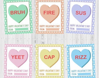 INSTANT DOWNLOAD - Slang Candy Hearts Valentine Card Printable - Kids Printable Valentine Card - Slang Heart Valentine - Valentine Printable