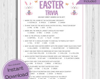 INSTANT DOWNLOAD Easter Trivia Game Printable - Easter Party Game Printable - Easter Trivia Game - Easter Party Game - Easter Bunny Trivia