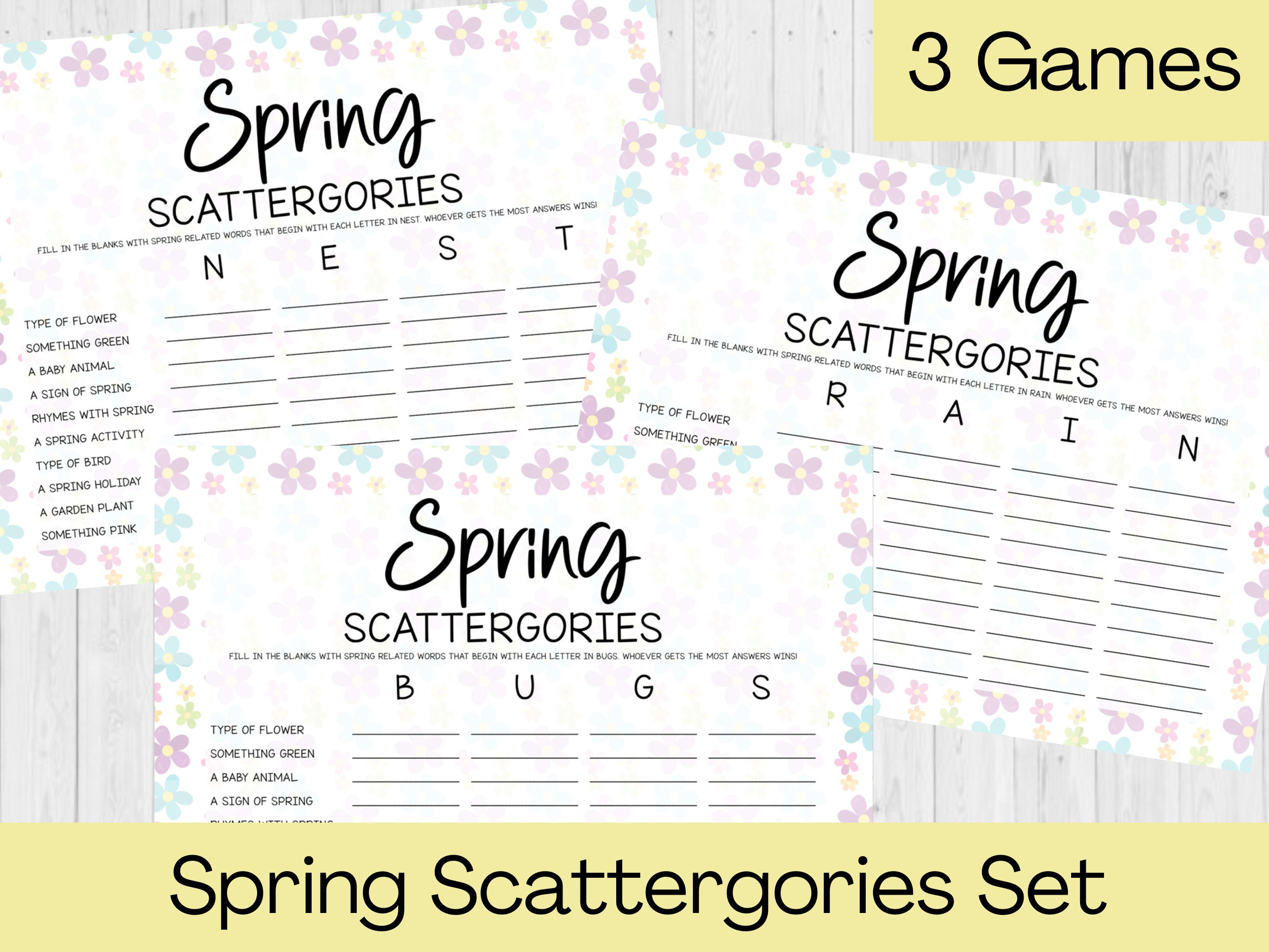 INSTANT DOWNLOAD Spring Scattergories Printable Game Spring Game ...