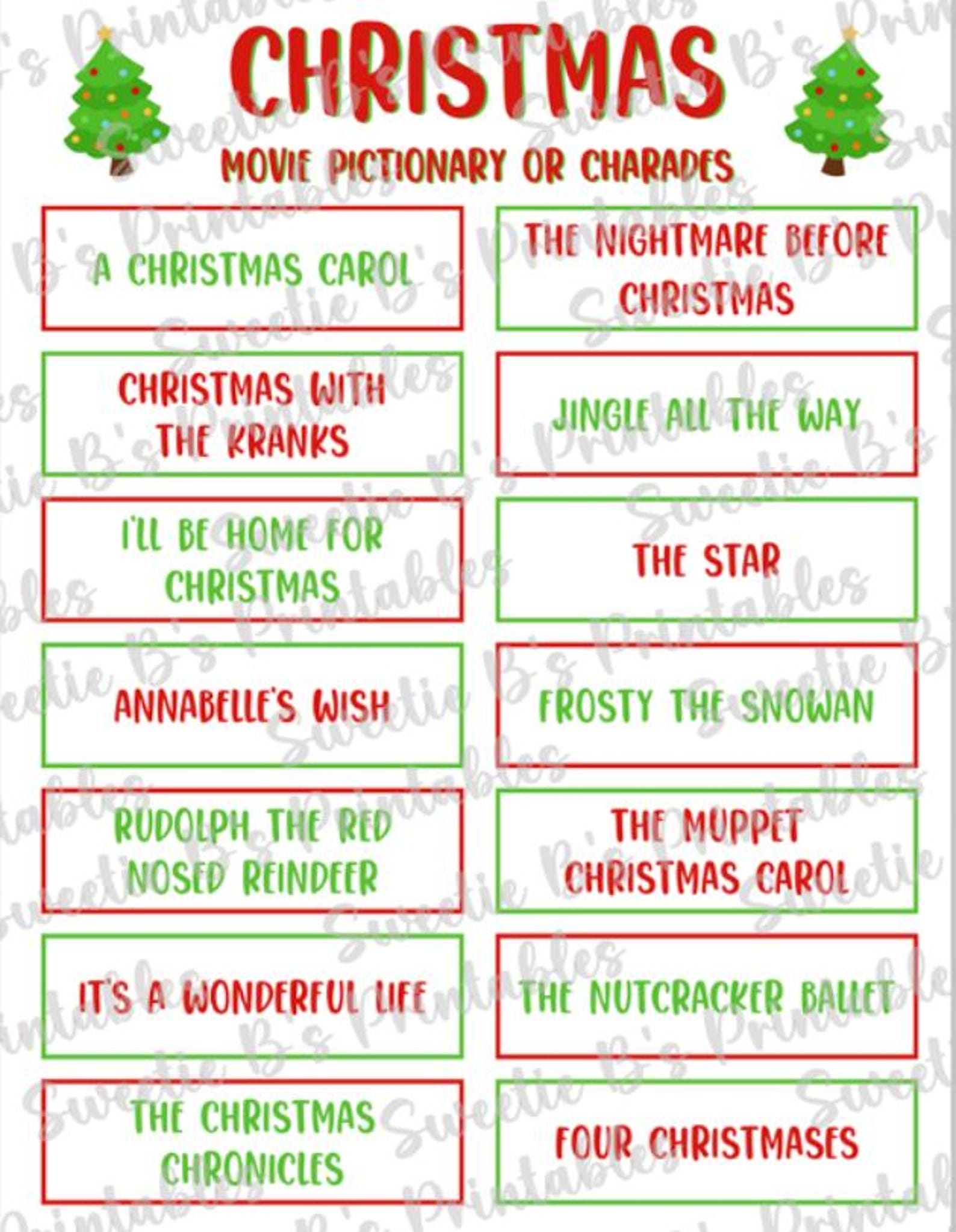INSTANT DOWNLOAD Christmas Movie Pictionary or Charades Printable ...