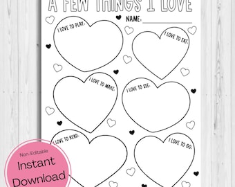 INSTANT DOWNLOAD - A Few Things I Love Printable - Classroom Valentine Printable - A Few Things I Love Coloring Sheet - Love Coloring Sheet