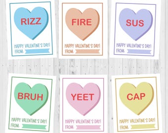 INSTANT DOWNLOAD - Slang Candy Hearts Valentine Card Printable - Kids Printable Valentine Card - Slang Heart Valentine - Valentine Printable