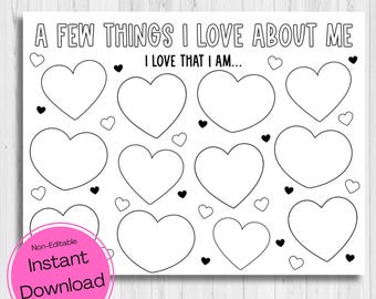 INSTANT DOWNLOAD - What I Love About Me Printable - Classroom Valentine Printable - Why I Love You Me Coloring Sheet - Love Coloring Sheet