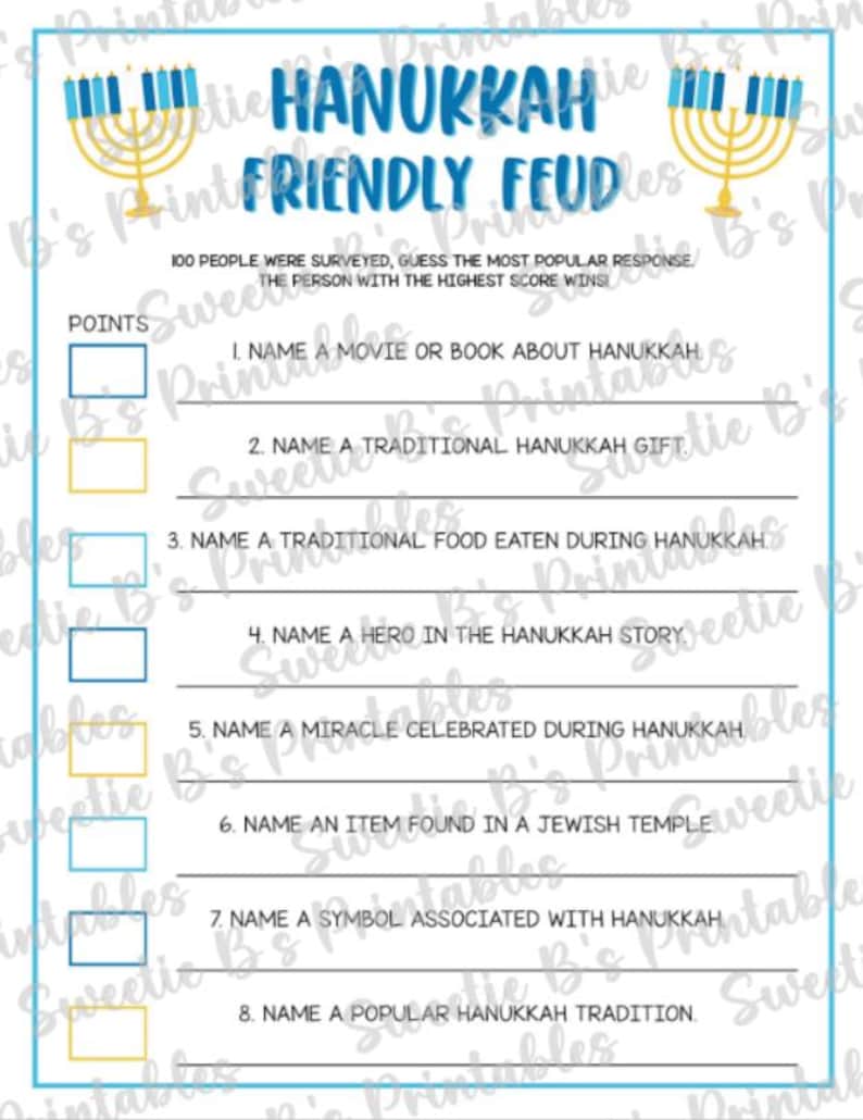 INSTANT DOWNLOAD Hanukkah Friendly Feud Game Printable - Holiday Game ...