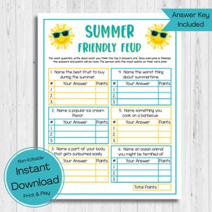 INSTANT DOWNLOAD Summer Friendly Feud Game Printable - Summer Game - Summer Party Game - Summer Survey Says Game - Summer Printable Game