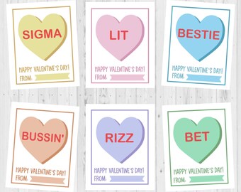 INSTANT DOWNLOAD - Slang Candy Hearts Valentine Card Printable - Kids Printable Valentine Card - Slang Heart Valentine - Valentine Printable