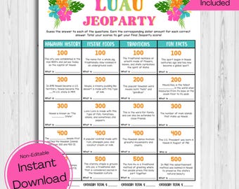 INSTANT DOWNLOAD Luau Jeoparty Game Printable - Luau Game Printable - Luau Trivia Game - Luau Party Jeoparty Game