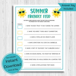 INSTANT DOWNLOAD Summer Friendly Feud Game Printable - Summer Game - Summer Party Game - Summer Survey Says Game - Summer Printable Game