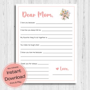 DESCARGA INSTANTÁNEA - Imprimible "Todo sobre mi mamá" - Colorear para el Día de la Madre - Cuestionario para el Día de la Madre - Regalo de cumpleaños para mamá - Carta para mamá