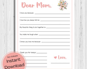 INSTANT DOWNLOAD - All About My Mom Printable - Mother's Day Coloring - Mother's Day Questionnaire - Birthday Gift For Mom - Letter To Mom