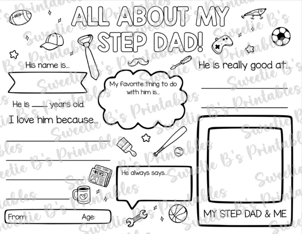 Step Dad Questions Printable INSTANT DOWNLOAD All About My Step Dad Printable Father's Day Printable ...