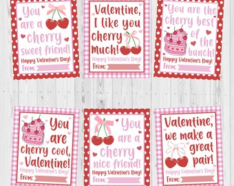 INSTANT DOWNLOAD - Cherry Valentine Card Printable - Kids Printable Valentine Card - Cute Cherry Valentine - Valentine Printable