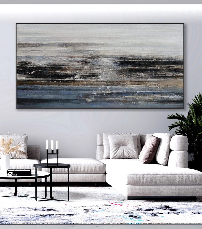 Gray Modern Abstract Canvas Painting Frame Wall Art Large Etsy