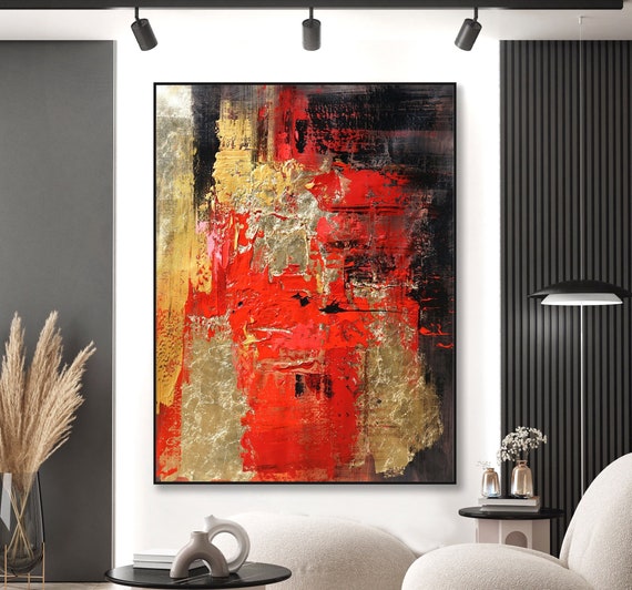 Red Gold Black Modern Art Panting Large Abstract Canvas Wall Etsy