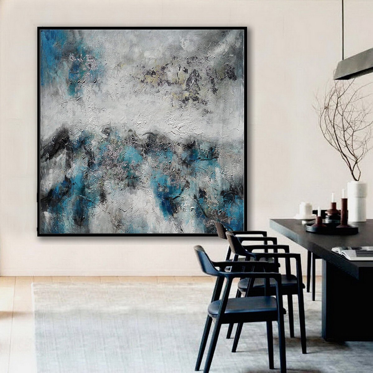 Silver Leaf Oversize Modern Texture Abstract Canvas wall Art | Etsy