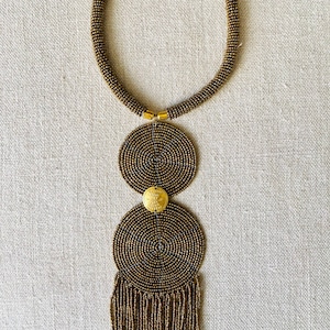 Maasai necklace in golden beads, ethnic jewelry from Kenya