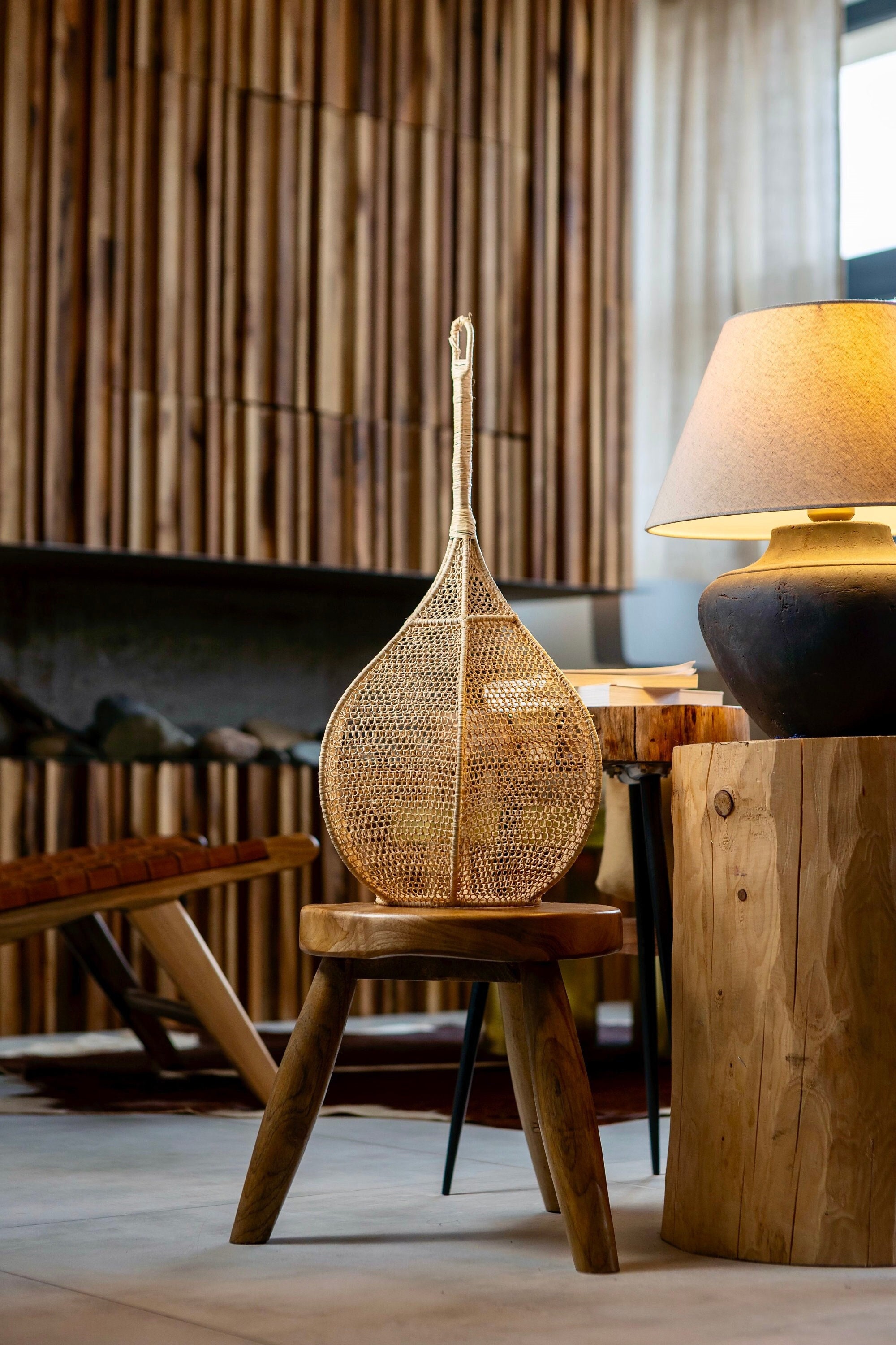 Suspension Goutte en Raphia Tressé Bohème, Déco Paille Boho Chic