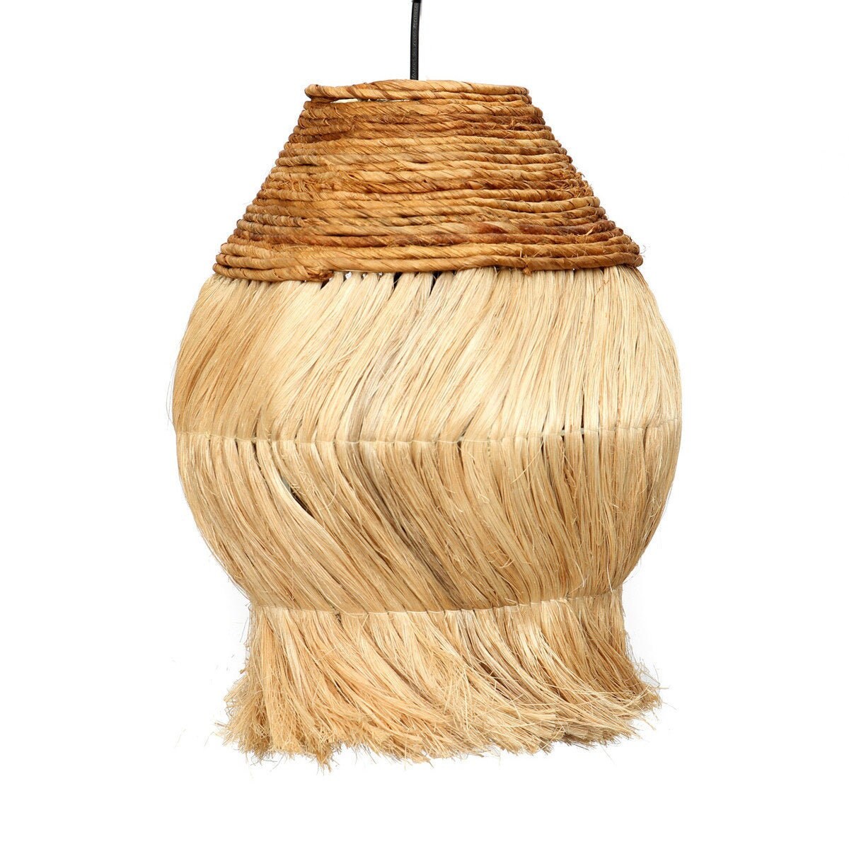 Suspension Abaca - Luminaire à Franges en Fibres Naturelles, Lampe Bohème