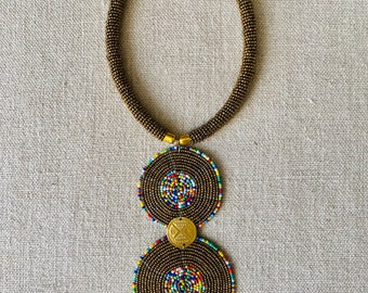 Collier Fantaisie Perles Du Kenya - Perles Noires, Marron Tachetées Dorées - Poids 125g - Occasion