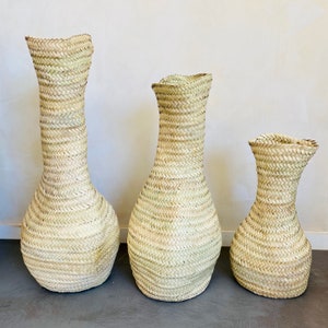 Vase en paille tressé Lalla, vase bohème en feuilles de palmier image 3