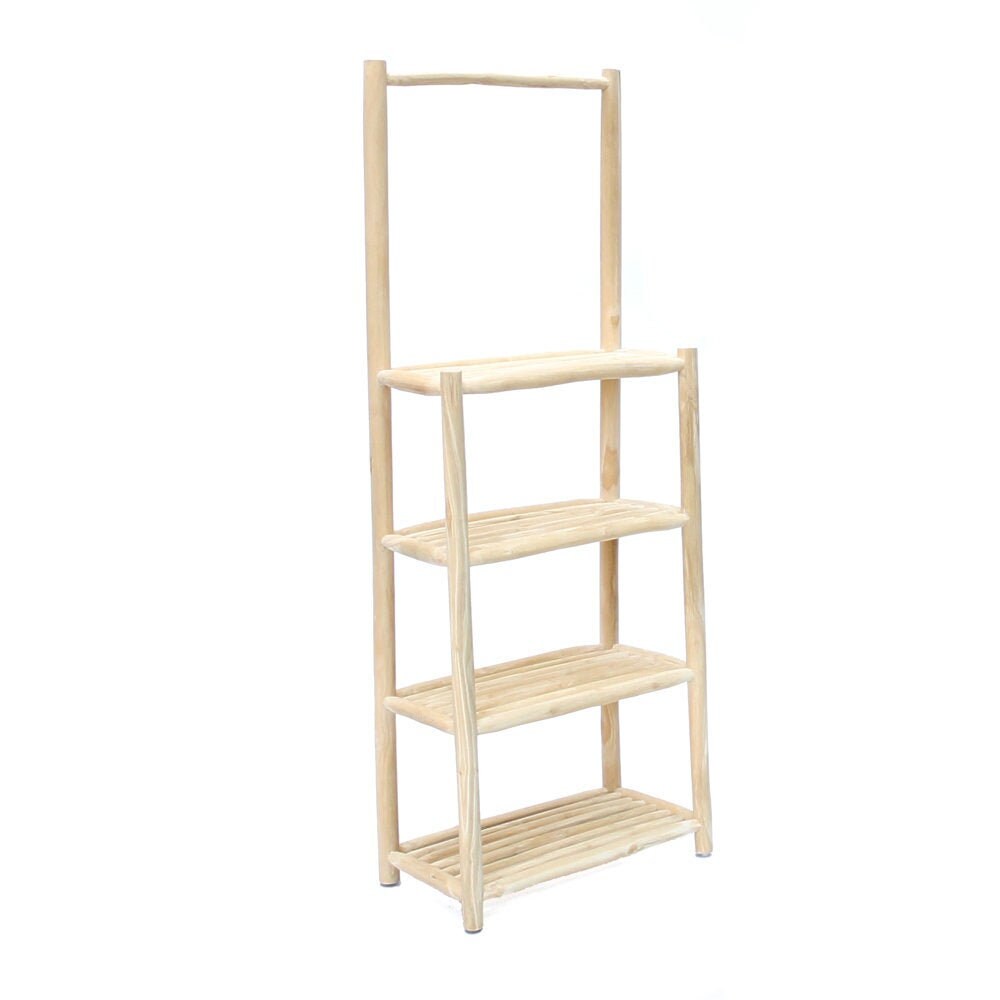Étagère Tullum Teck Blanchi - Rangement en Bois, Style Bohème 165 cm