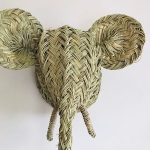 Head of Palm elephant, faux animal head, head elephant in palm, false trophy, wall decoration