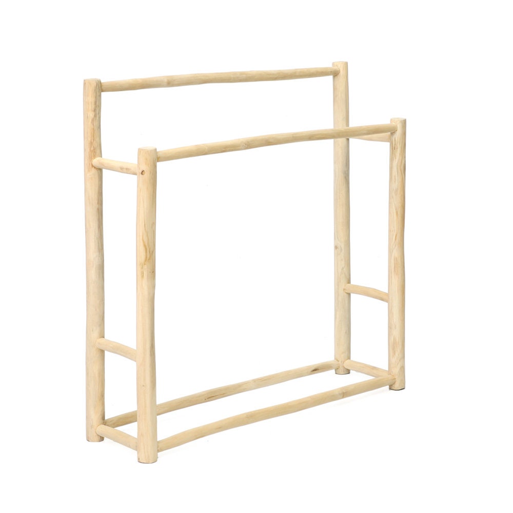 Porte Serviette en Teck Blanchi - Mobilier Bois Style Bohème Naturel