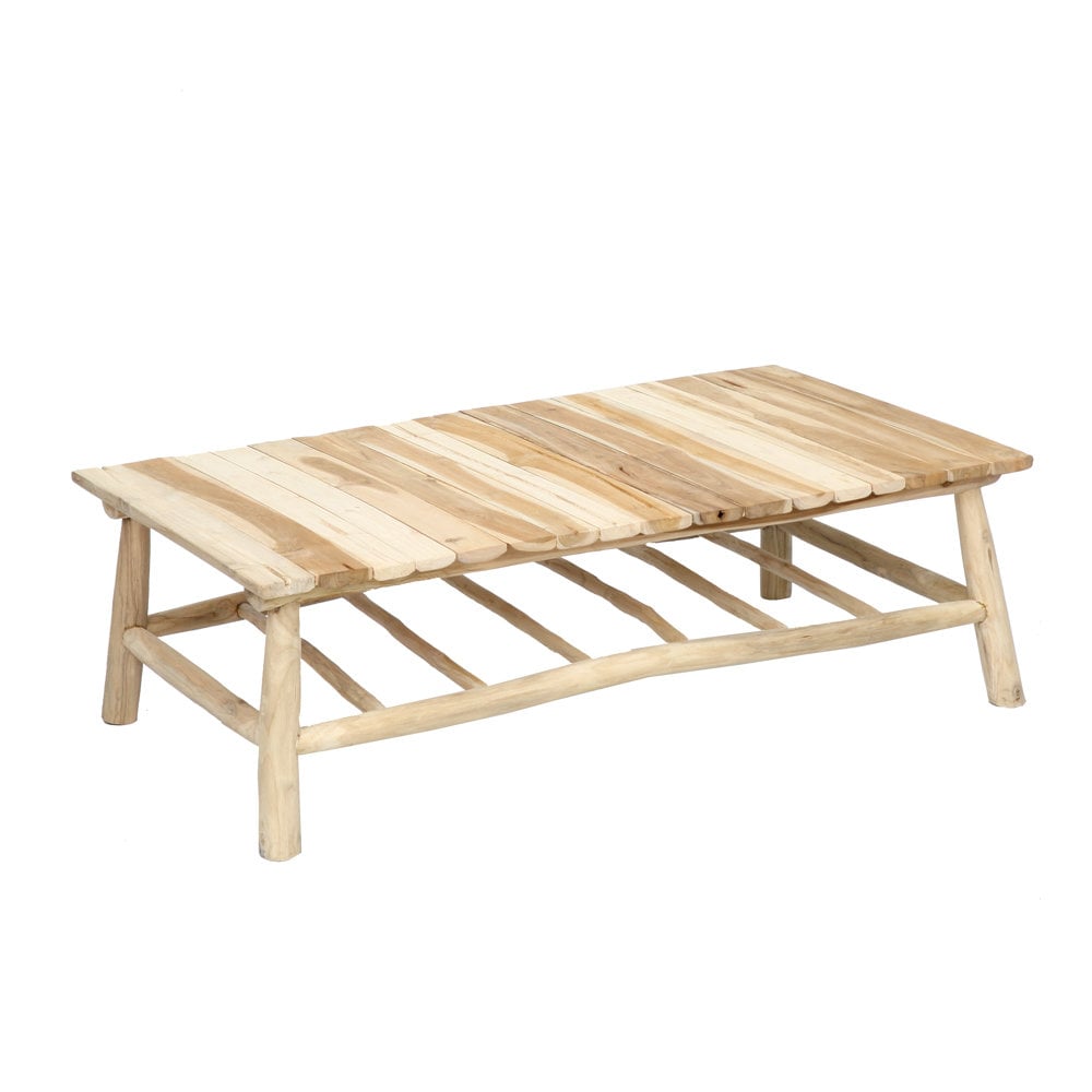 Table Basse en Bois Oasis, Mobilier Teck Blanchi Esprit Bohème 120 cm